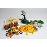 Britains Farm Figure group including tractor drivers plus bales, fencing, trees and other