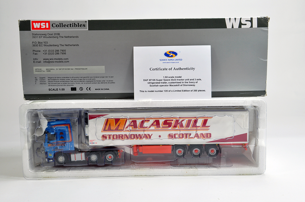WSI 1/50 Diecast Truck comprising Search Impex DAF XF105 Super Space with Fridge Trailer. Macaskill.