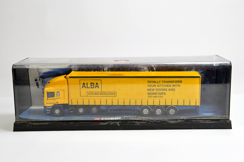 Corgi 1/50 Diecast Truck ERF Curtainside. Alba. Rare Issue. M in Perspex Display Case.