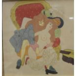 J HORST 20TH CENTURY SCHOOL "An erotic study of a musician and his muse", watercolour gouache,