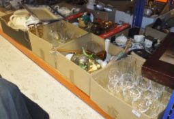 Nine boxes of various china, glassware, ornamental wares,