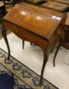 A circa 1900 French rosewood and marquetry inlaid bureau-de-dame