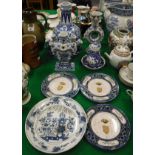 A collection of various Delft and faience wares to include tulip vase bearing maker's mark to