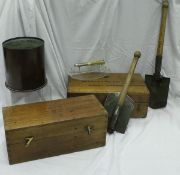 A quantity of various militaria to include two folding mattocks, two boxes,
