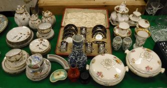 A Copelands china silver mounted coffee set, eggshell china tea set,