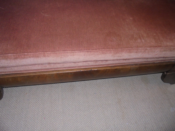 A Biedermeier style sofa in red upholstery with applied scrolling mouldings to the arms - Image 7 of 10