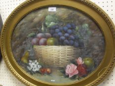 19TH CENTURY ENGLISH SCHOOL "Fruit in basket", oval oil,