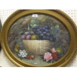 19TH CENTURY ENGLISH SCHOOL "Fruit in basket", oval oil,