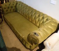 A Victorian button back Chesterfield sofa in green upholstery,