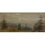 E BRUCE "Highland scene with spruce trees to the foreground,