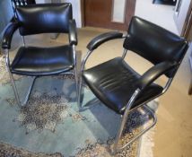 A pair of Practical Equipment Limited (PEL) chairs in black leather and tubular steel