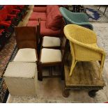 A collection of furniture comprising a set of four Art Deco style hardwood dining chairs with cream