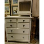 A modern painted pine chest of four short over two long drawers, matching bedside table,