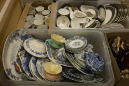 Four boxes of various china and glasswares to include Royal Doulton "Vanborough" dinner wares,