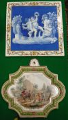 A French porcelain plaque with 18th Century scene of returning soldiers to the centre,