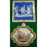 A French porcelain plaque with 18th Century scene of returning soldiers to the centre,