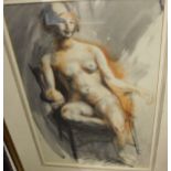 JENNIFER COOPER "Nude Study seated in a lady's chair with crinoline base", watercolour, unsigned,