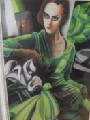 IN THE MANNER OF TAMARA DE LEMPICKA (20TH CENTURY) "The lady in a green dress",