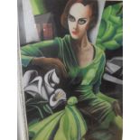 IN THE MANNER OF TAMARA DE LEMPICKA (20TH CENTURY) "The lady in a green dress",