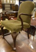 An early 20th Century upholstered open arm elbow chair in the 18th Century manner