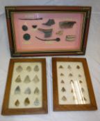 A cased collection of fifteen Neolithic flint arrow heads inscribed verso "Culbin Sands....