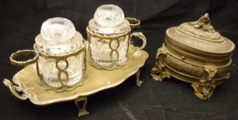 A 19th Century French gilt bronze table casket and a 19th Century Continental bronze desk stand