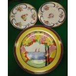 A Marjory Higginson "Applique Palermo" plate decorated in the manner of Clarice Cliff,
