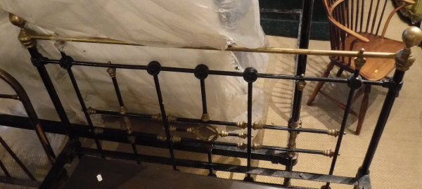 A brass and painted Victorian double bedstead CONDITION REPORTS Frame is just under