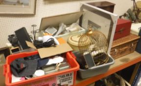 A Fortnum & Mason picnic basket and contents of various diffusers, etc, cane topped stool,