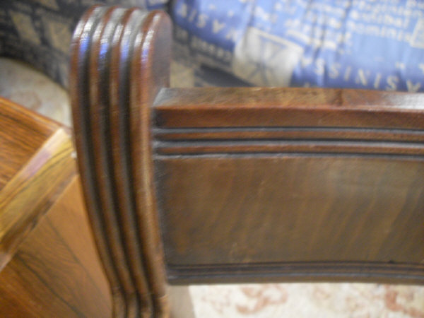 A pair of George III mahogany elbow chairs with bar back and scroll arms above upholstered seats - Image 3 of 10