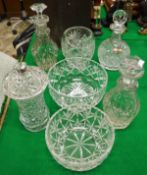 A pair of 19th Century cut glass mallet shaped decanters,