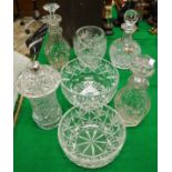 A pair of 19th Century cut glass mallet shaped decanters,