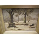 19TH CENTURY ENGLISH SCHOOL "Woodland in winter", oil on canvas,