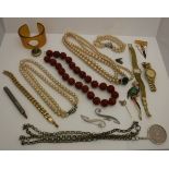 A box of assorted costume jewellery, buttons, etc,