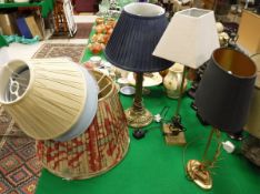 Three various table lamps and shades and six further shades
