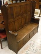 An oak box seat hall settle in the 18th Century style CONDITION REPORTS Height max