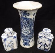 Two Delft blue and white tea caddies,