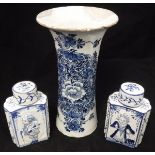 Two Delft blue and white tea caddies,