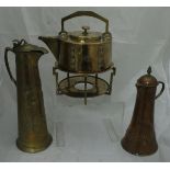 A WMF brass secessionist spirit kettle on stand,