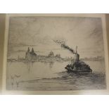 AFTER JAMES M LOWE " The Liverpool Ferry", black and white etching, titled lower left,