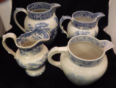 A Spode blue and white jug, Davenport "Muleteer" blue and white jug,