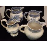 A Spode blue and white jug, Davenport "Muleteer" blue and white jug,