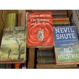 Six boxes of assorted books to include NEVIL SHUTE "A Rainbow and the Rose",