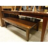 A mahogany veneered rectangular kitchen table, similar coffee table,