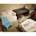 A collection of furniture comprising a caned conservatory two seat sofa with oatmeal upholstery,