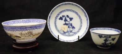 A Nanking Cargo blue and white tea bowl and saucer,