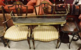 Two Edwardian mahogany and inlaid salon elbow chairs,