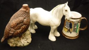 A Beswick figure of a grey shire horse, a Royal Doulton liqueur bottle,