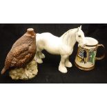 A Beswick figure of a grey shire horse, a Royal Doulton liqueur bottle,