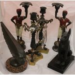 A verdigris patinated bronze figure "Victoire", pair of Empire style candlesticks,